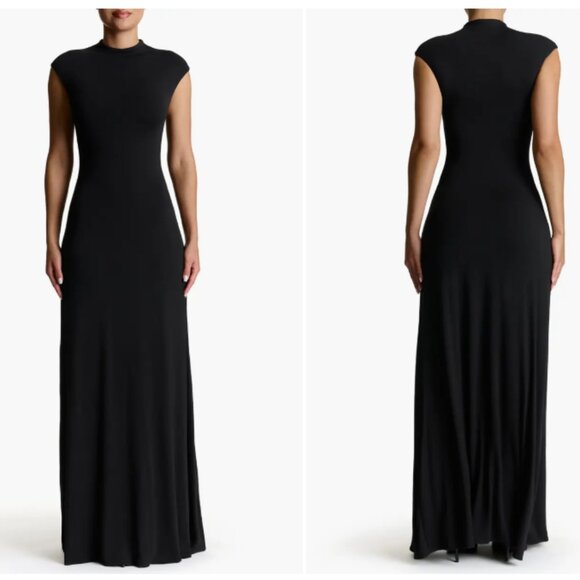 Dresses & Skirts - Sophisticated Black High Mock Neck Cap Sleeve Maxi Dress Size Medium